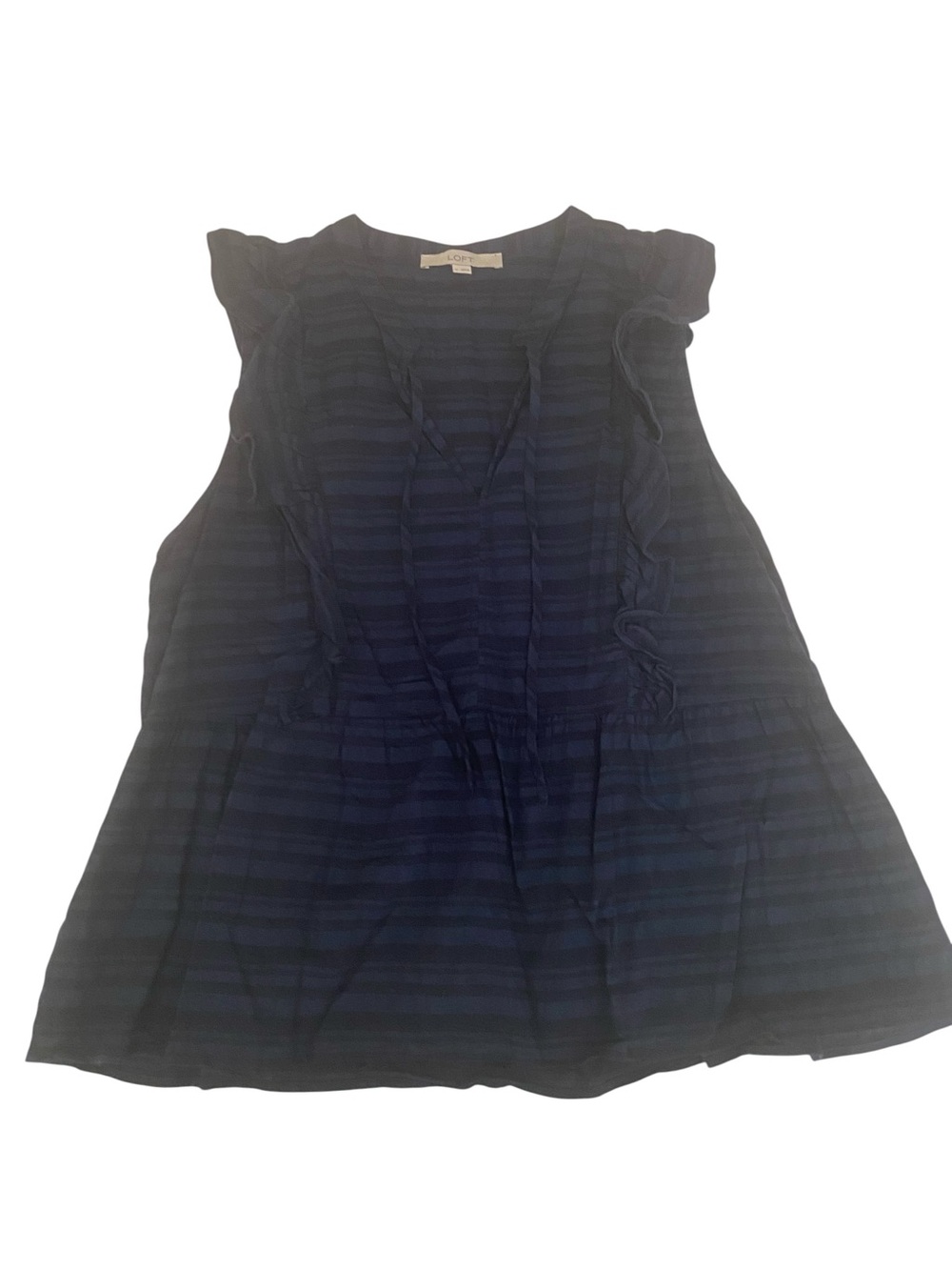 LOFT STRIPED FLUTTER TIE SLEEVELESS BLOUSE SIZE XL